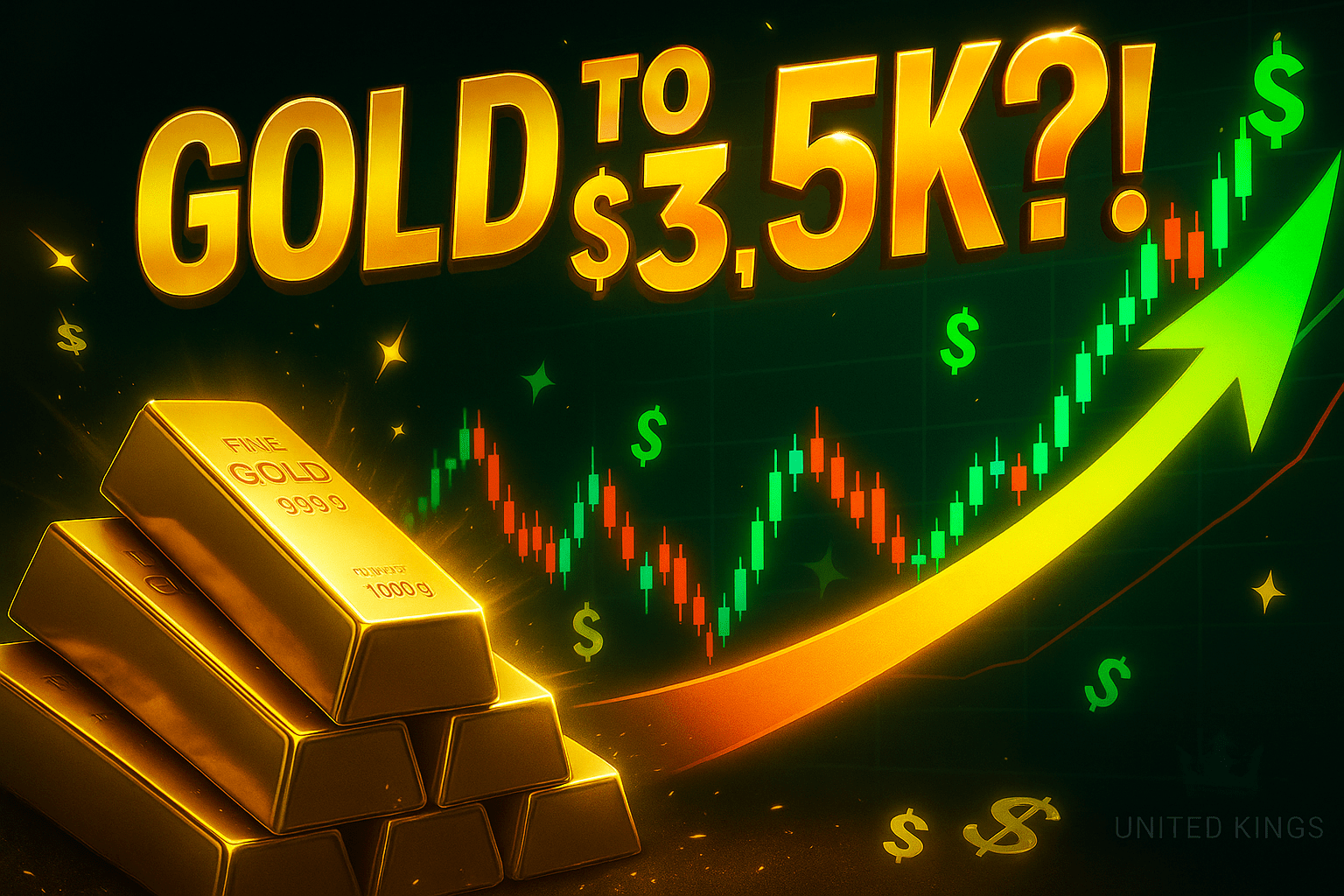 High-end trading setup at dusk: multiple monitors display live XAUUSD charts and news feeds while a focused trader reviews signals; the office glows with warm golden light and a discreet United Kings emblem appears on one screen — visualising the hands-on analysis our community relies on.
